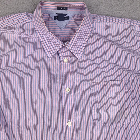 Tommy Hilfiger‎ Shirt Men's XL Pink Blue Short Sleeve Button Up Striped Trim Fit - Picture 2 of 14